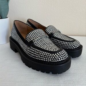 New Sam Edelman Laurs Glitz Black Rhinestone Slip On Loaders Women’s 6